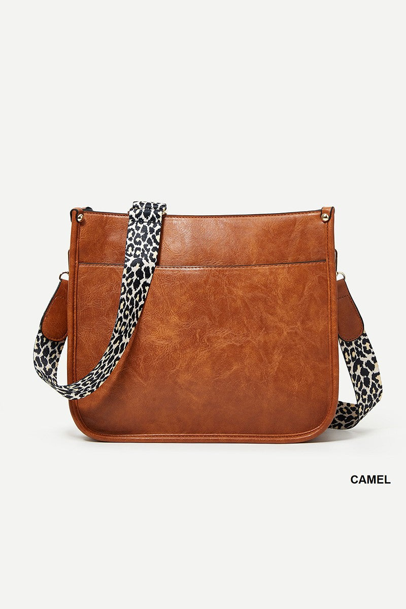 / Camel Leopard Strap Crossbody Bag