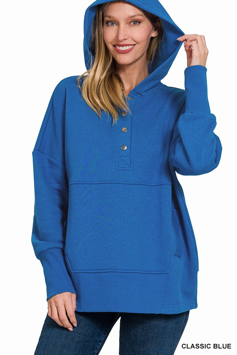 / Half And Half Classic Blue Half Button Pullover Hoodie - Catching Fireflies Boutique