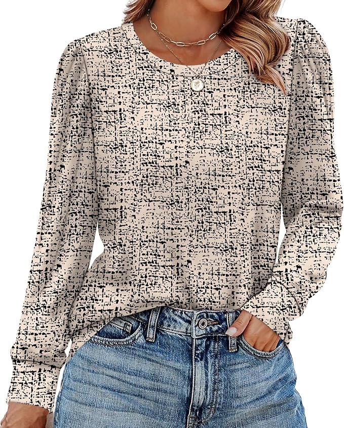 Classic Style Beige/Black Design Long Sleeve Top - Catching Fireflies Boutique