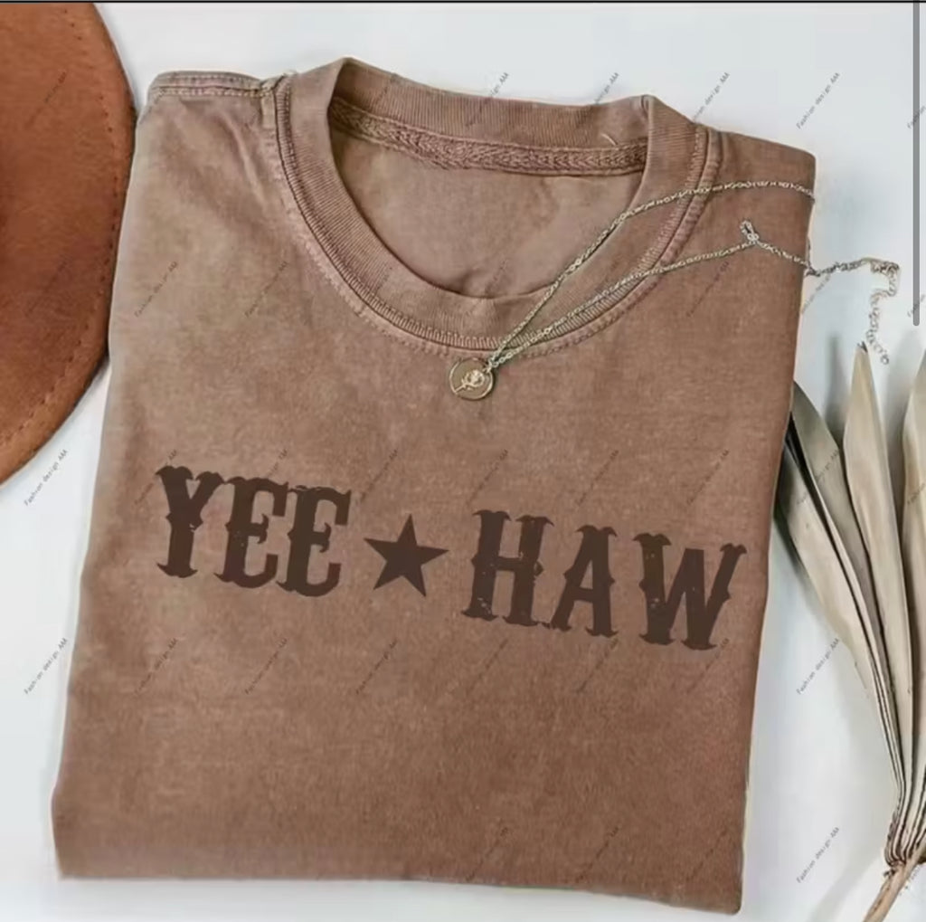 Yee Haw Mineral Washed Graphic Tee (Size Large) - Catching Fireflies Boutique