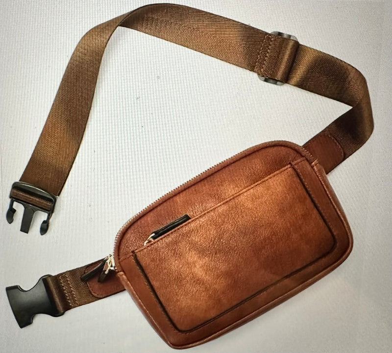 / Brown Belt Bag With Adjustable Strap