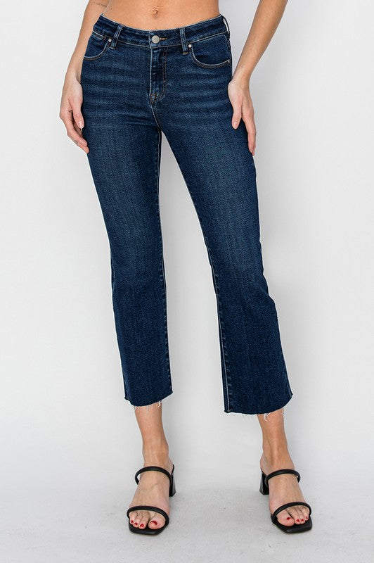 / Everly Mid Rise Raw Hem Straight Risen Jeans