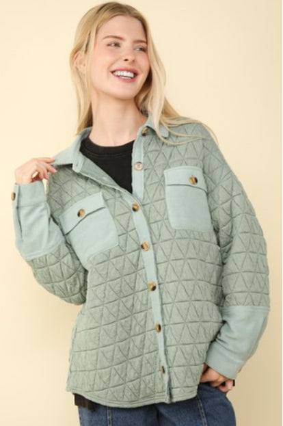 Quilted In Sage Plus Shacket (Size 3X)