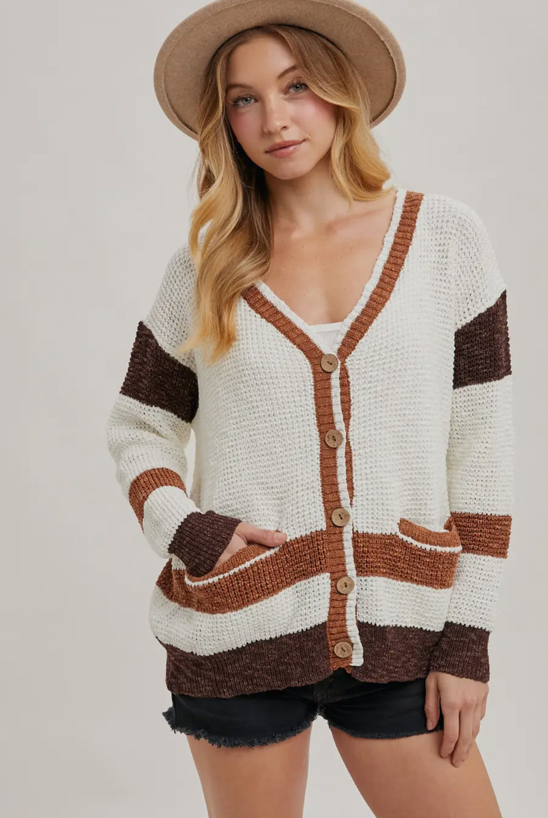 Beautiful Desert Color Block Button Down Cardigan