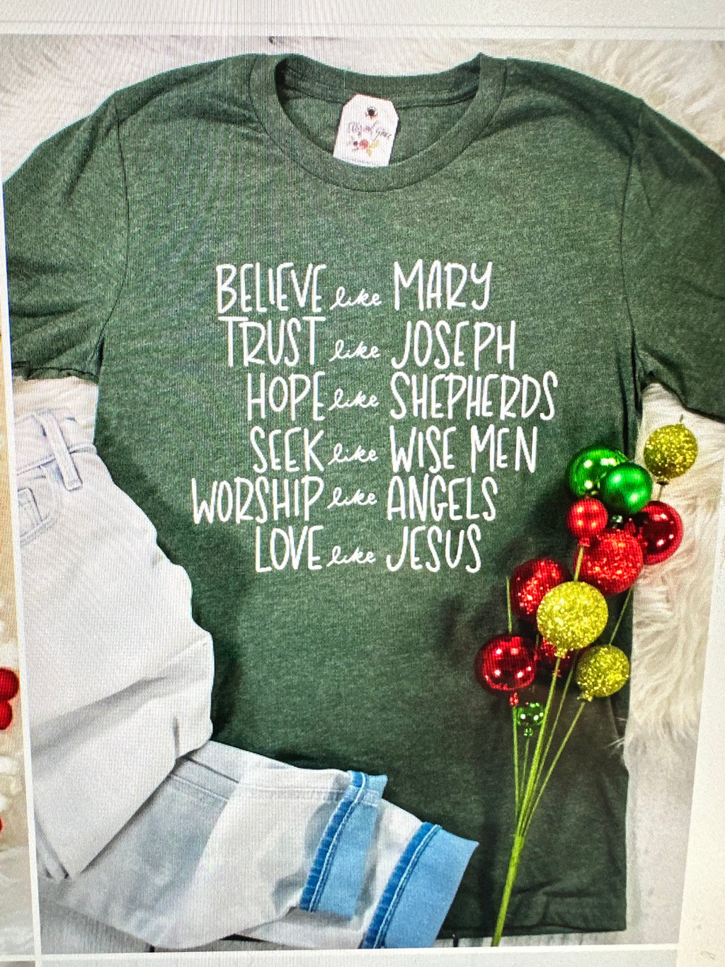 Believe Like Mary Green Plus Graphic Tee - Catching Fireflies Boutique
