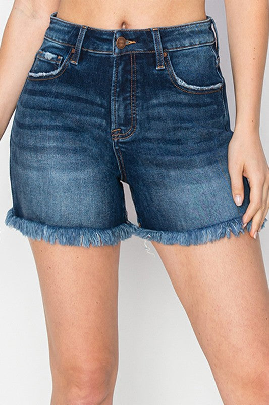 @* Fiona Dark Denim Tummy Control High Rise Risen Denim Shorts