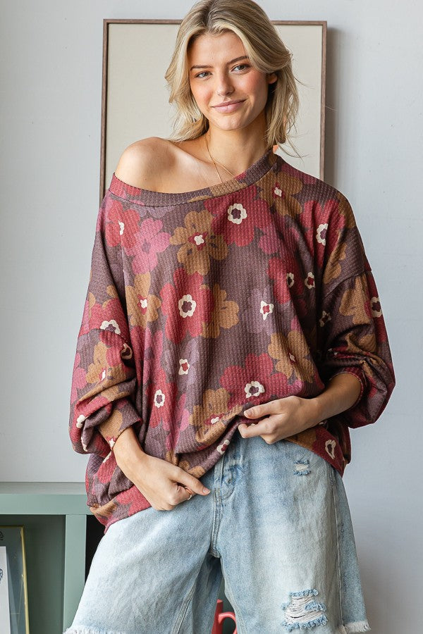 / Mocha Fabulous Floral Oversized Top