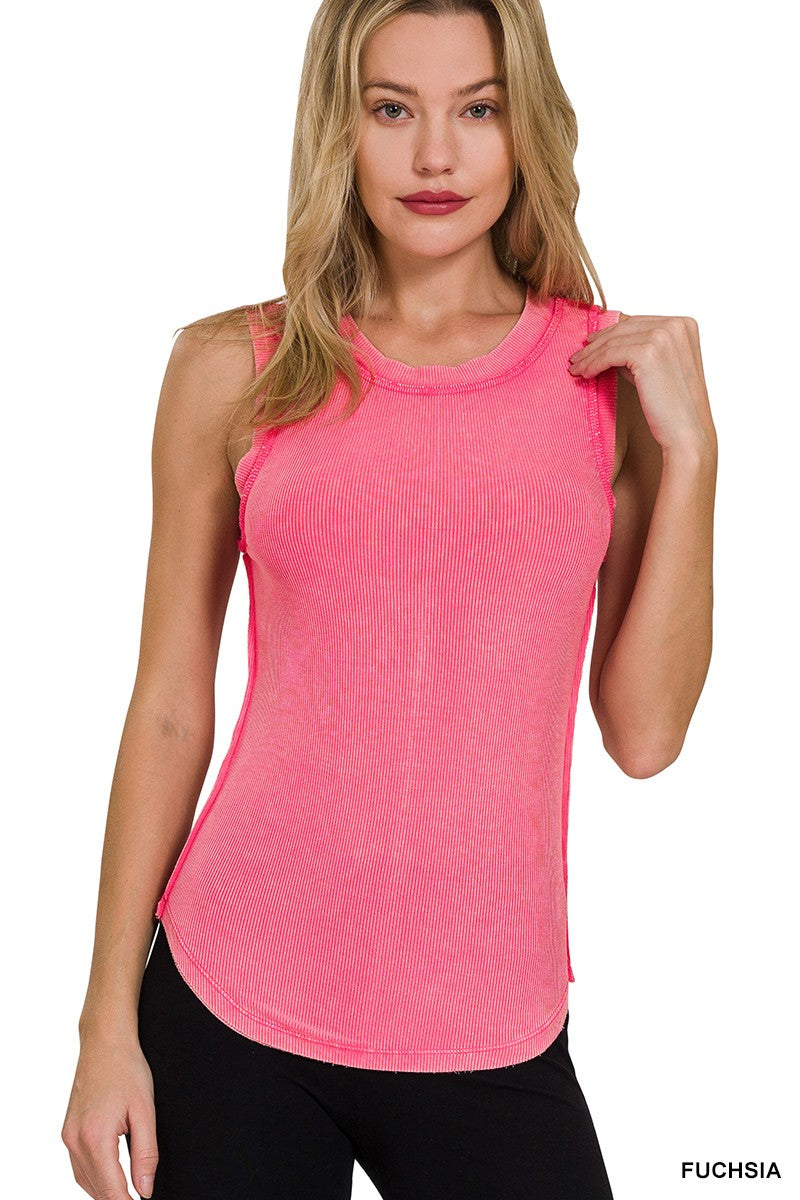 / Timelessly In Style Stretch Fuchsia Ribbed Tank Top - Catching Fireflies Boutique