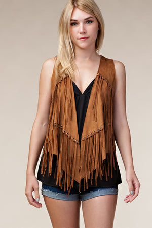 Fun And Fringe Camel Boho Inspired Western Vest - Catching Fireflies Boutique