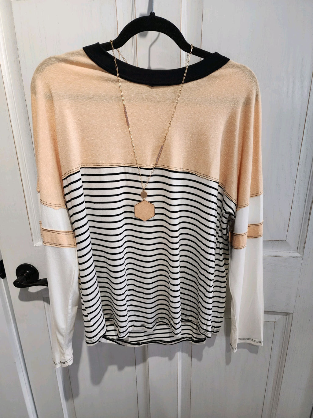 : Peach Striped Color Block Knit Top - Catching Fireflies Boutique