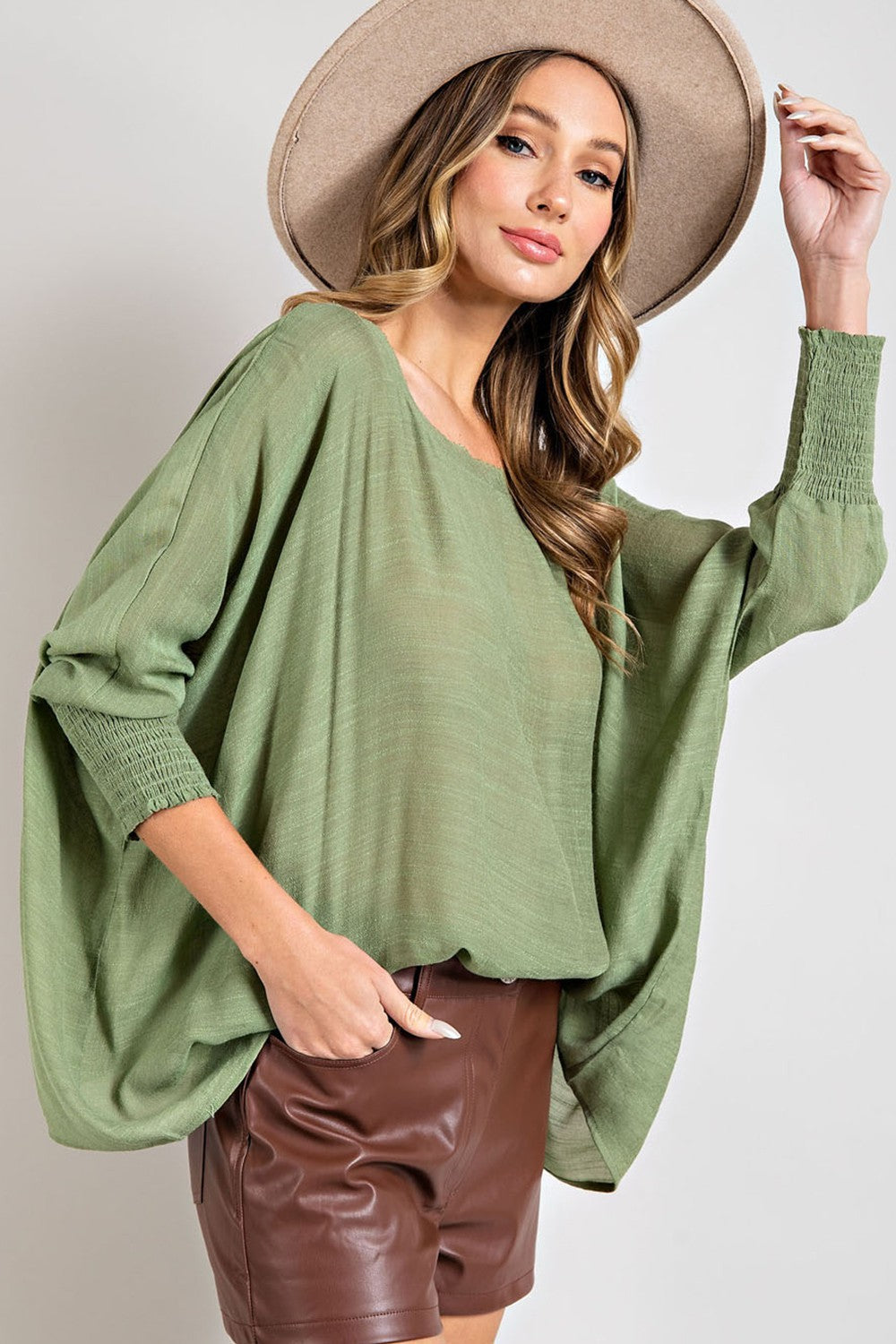 : Imperfectly Perfect Alignment Sage Smock Cuff Blouse - Catching Fireflies Boutique