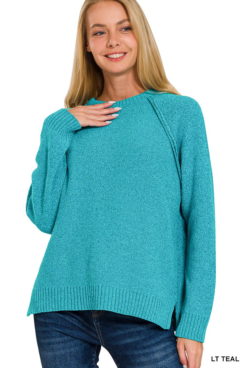 @/ Right Here Waiting Light Teal Chenille Sweater (Size Large)