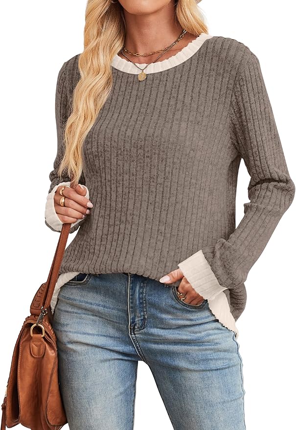 *Lead Me The Way Plus Mocha Long Sleeve Top