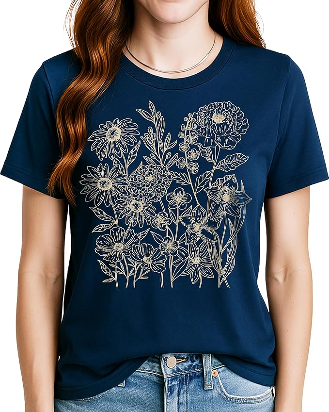 Navy Floral Bouquet Plus Graphic Tee (Size 2X) - Catching Fireflies Boutique