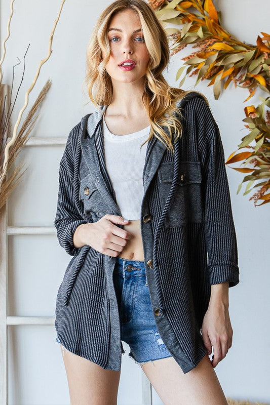 : Off The Ridge Black Button Down Hoodie - Catching Fireflies Boutique