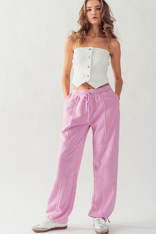 / Pretty In Pink Exposed Seam Mineral Wash Joggers - Catching Fireflies Boutique