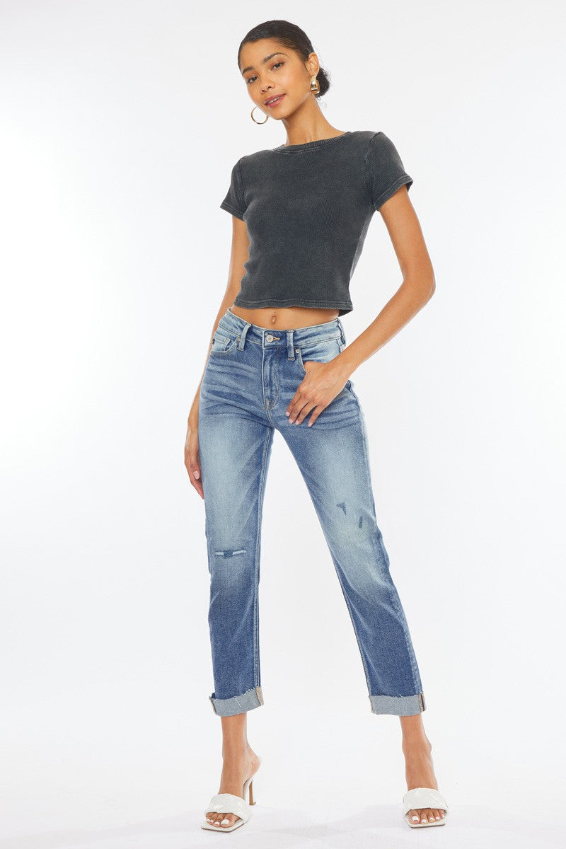 Rachel Kancan High Rise Cuffed Slim Straight Jeans - Catching Fireflies Boutique