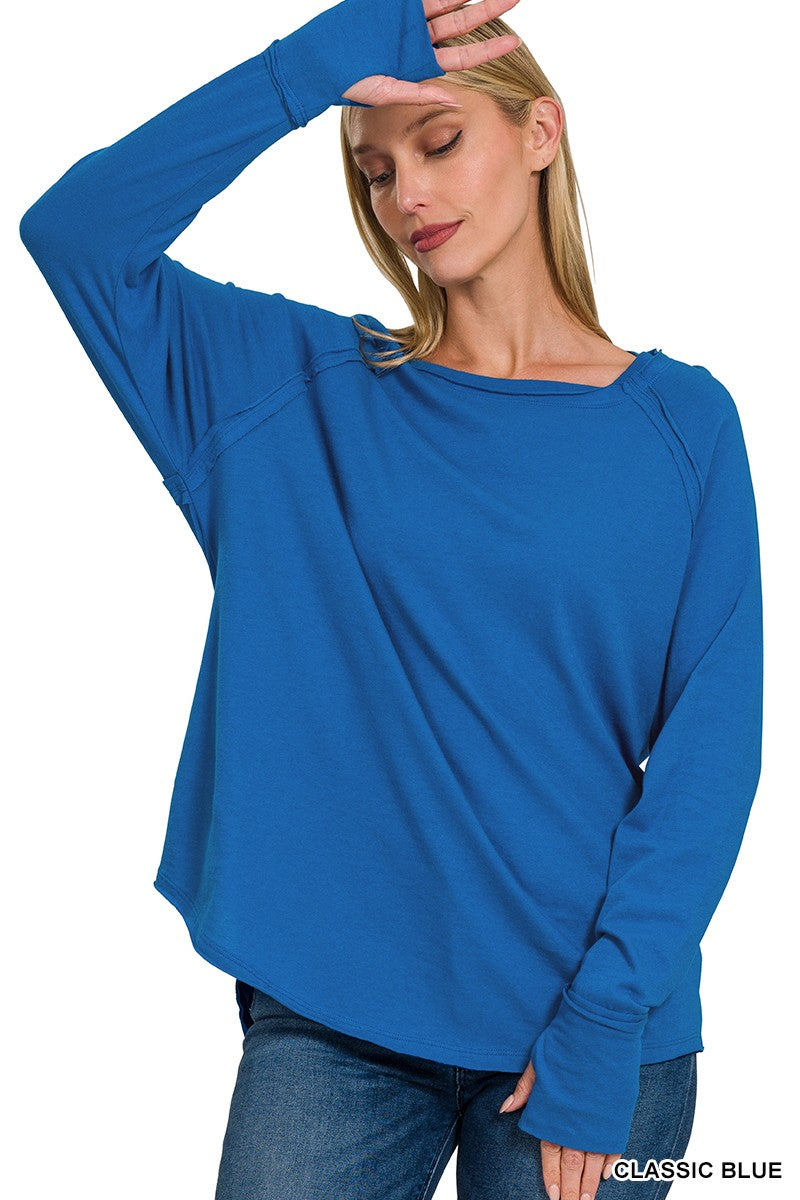 / Raw Edge Feelings Classic Blue Long Sleeve Top - Catching Fireflies Boutique