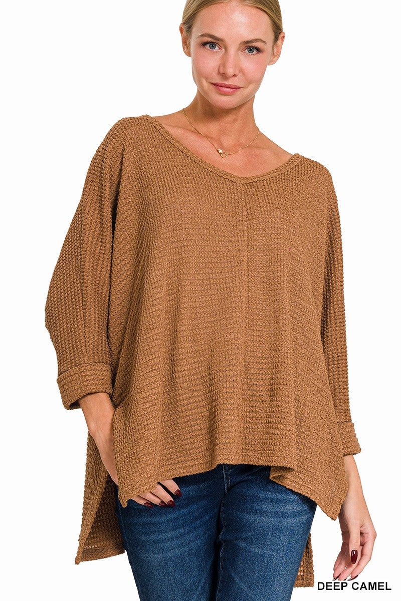 / Relaxing In Style Deep Camel 3/4 Sleeve Top