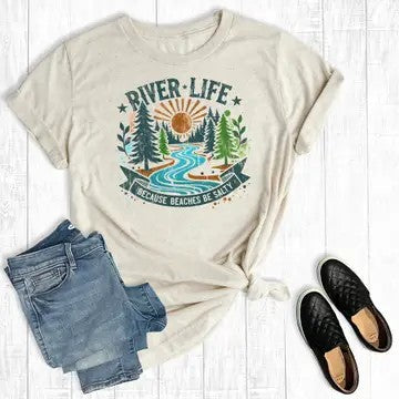 Retro Summer River Life Plus Graphic Tee (Size 2X) - Catching Fireflies Boutique