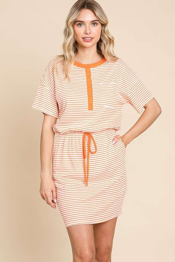 / Orange & White Sassy Striped Short Sleeve Short Dress - Catching Fireflies Boutique
