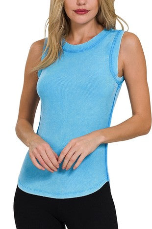 / Timelessly In Style Stretch Deep Sky Ribbed Tank Top