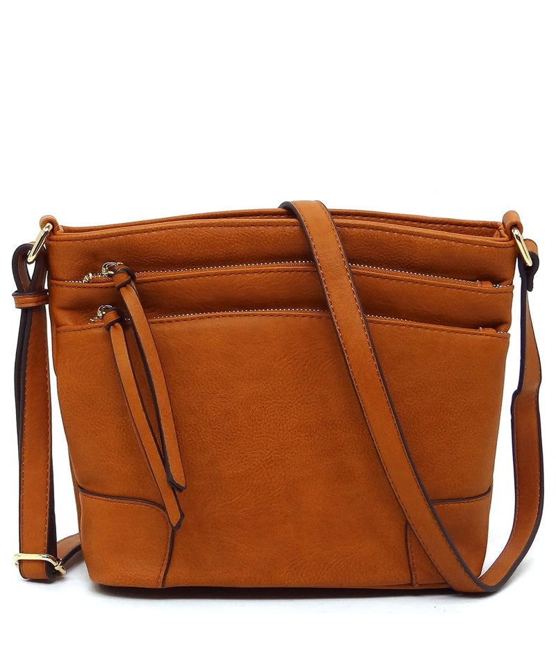 / Tan Fashion Multi Zip Pocket Crossbody