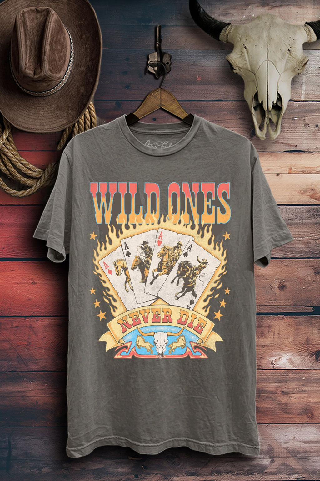 / Wild Ones Never Dies Stone Gray Mineral Wash Graphic Tee