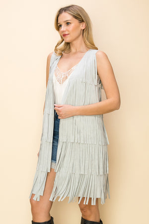 Leaning On You Grey Long Suede Fringe Vest - Catching Fireflies Boutique