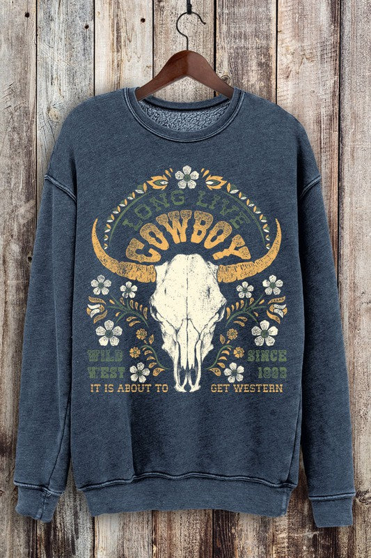 : Long Live Cowboy Mineral Navy Sweatshirt - Catching Fireflies Boutique