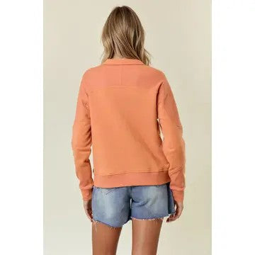 Contrasting Blend Apricot French Terry Sweatshirt - Catching Fireflies Boutique