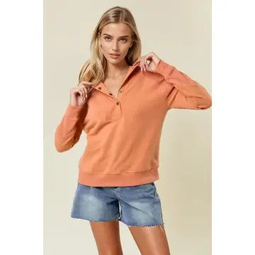 Contrasting Blend Apricot French Terry Sweatshirt - Catching Fireflies Boutique