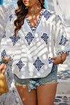 Mandala Motives Plus Navy Printed Mid Sleeve Blouse