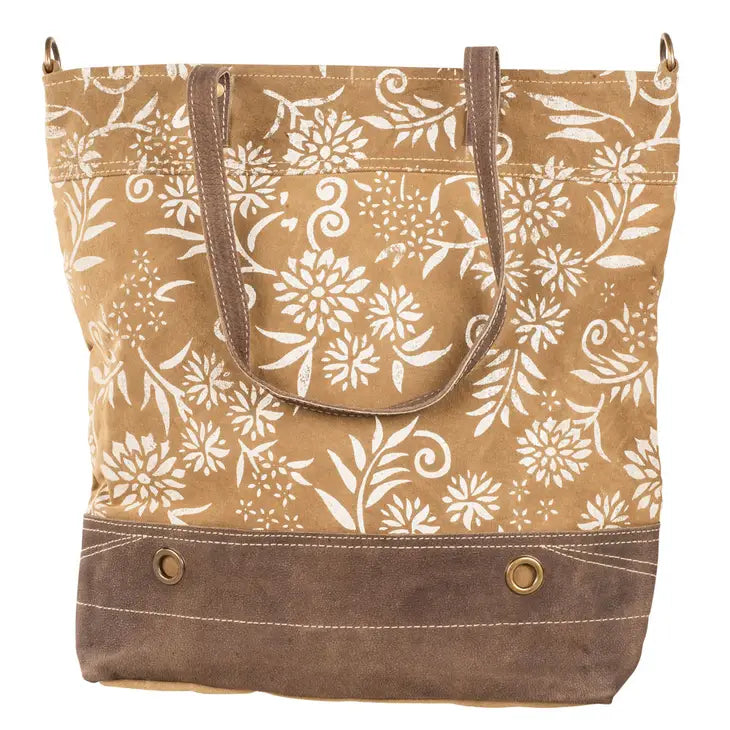 #/ Trusty Travel Tan And Floral Canvas Tote - Catching Fireflies Boutique