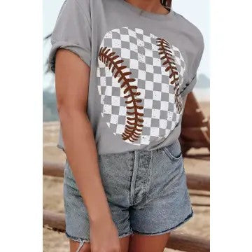 Game On Grey Baseball Graphic Tee (Size Large) - Catching Fireflies Boutique