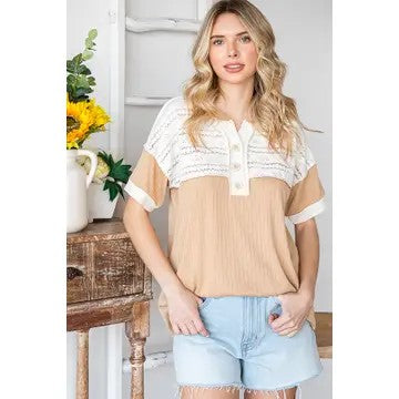 Beige Isnt Boring Lace Contrast Beige Top