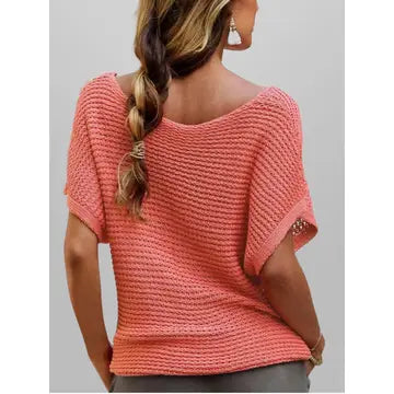 @/ Take It In Stride Coral Crochet Hollow Out Sweater Top