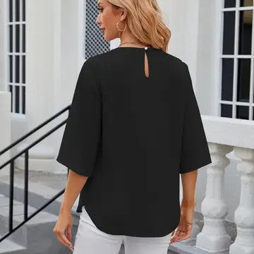 Pleated Lines Black Slit Half Sleeve Blouse - Catching Fireflies Boutique