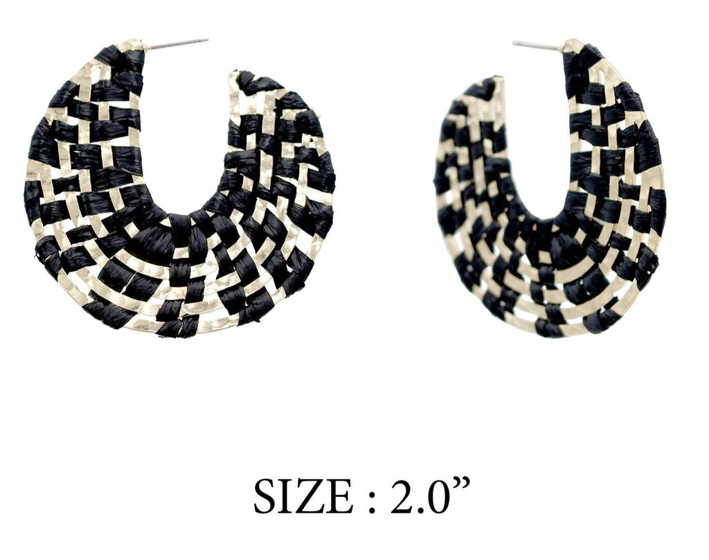 Gold Hoop With Black Woven Raffia Earrings - Catching Fireflies Boutique