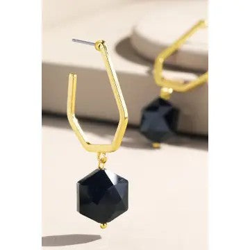 Teardrop Gold With Faux Black Stone Earrings - Catching Fireflies Boutique