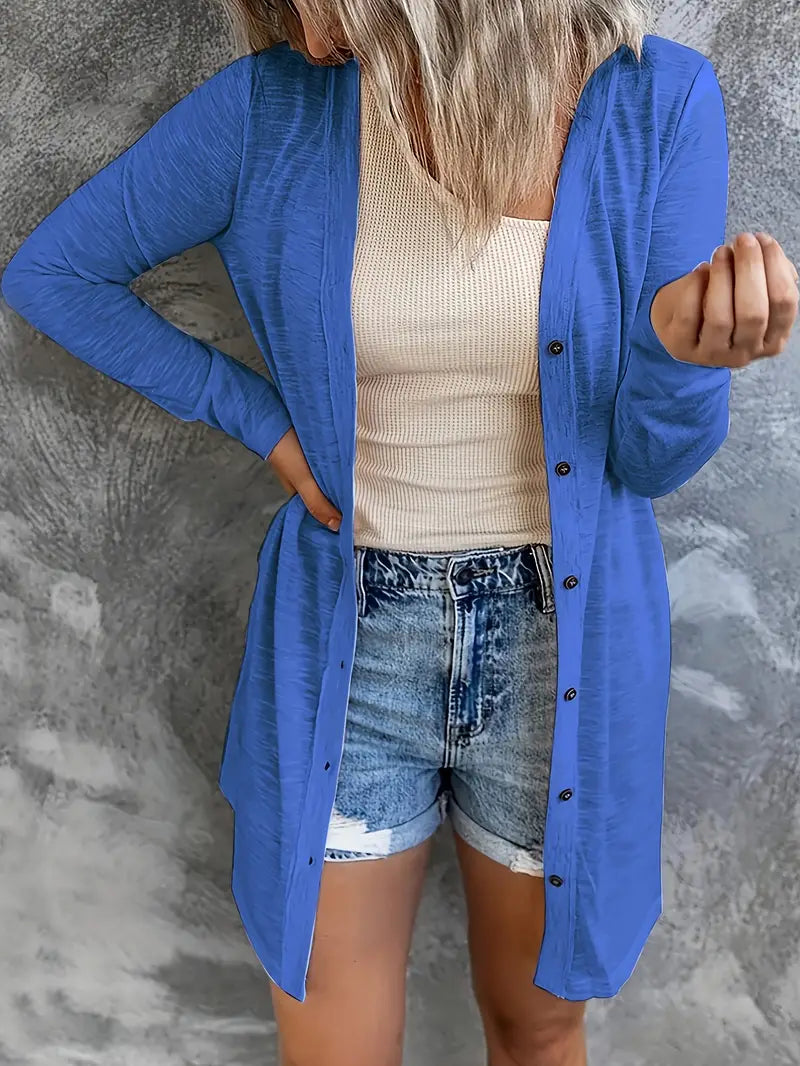 : Walking Tall Royal Blue Button Front Cardigan - Catching Fireflies Boutique