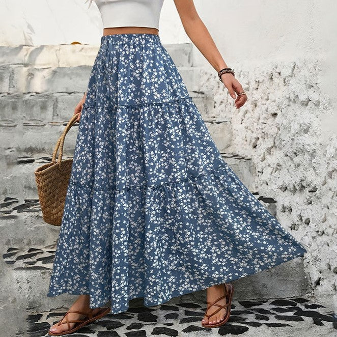 Dance With Me Blue Floral Maxi A-Line Skirt