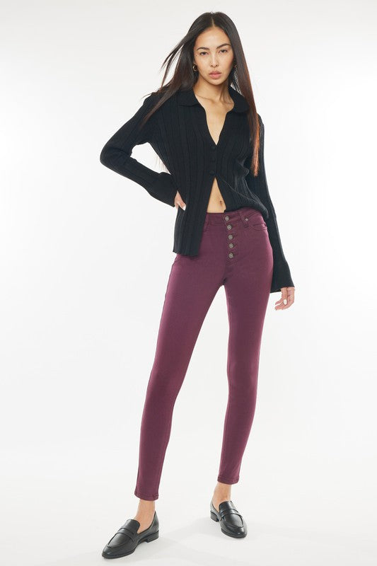 Brianna Kancan Burgundy High Rise Skinny Jeans - Catching Fireflies Boutique