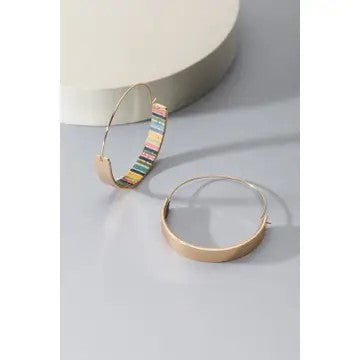 Brass Wire And Cork Print Hoop Earrings