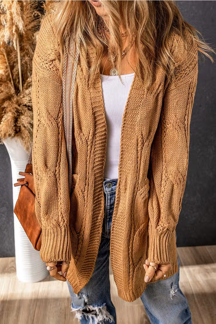 : Over The Hollow Brown Cable Knit Cardigan - Catching Fireflies Boutique