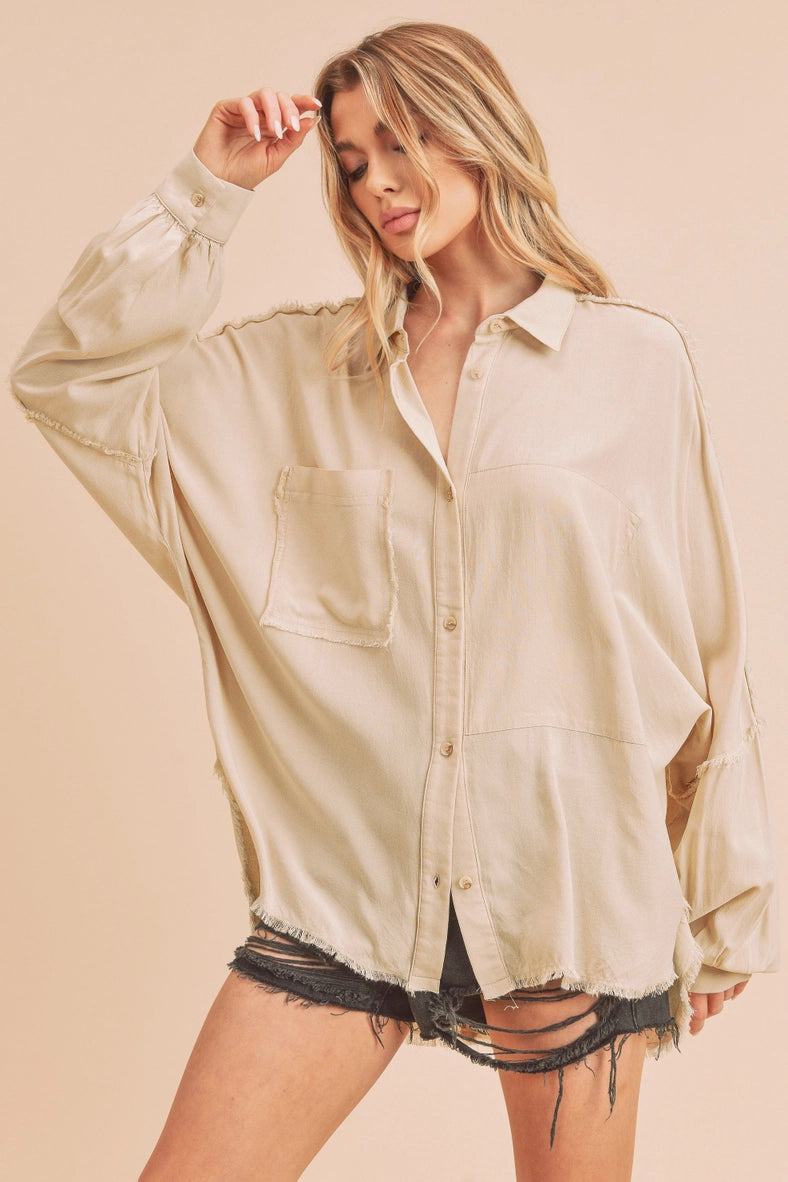 : Speak Your Truth Oat Slouchy Button Top - Catching Fireflies Boutique