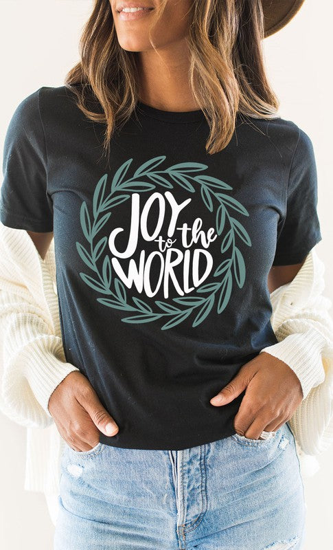 : Joy To The World Heather Black Graphic Tee - Catching Fireflies Boutique