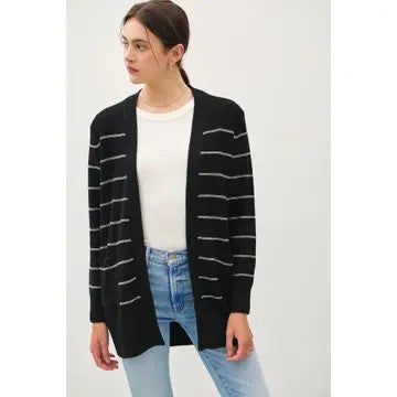 / No One Knows But Me Black Stripe Open Cardigan