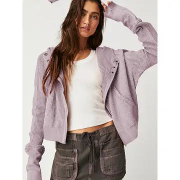 On The Go Purple Zip Front Hooded Crop Jacket