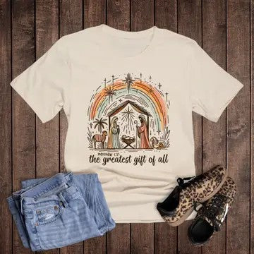 Greatest Gift Plus Cream Graphic Christmas Tee - Catching Fireflies Boutique